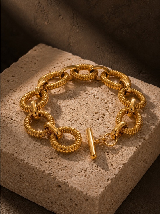 Anthropologie Jewelry - Textured Gold tone Link Toggle Bracelet